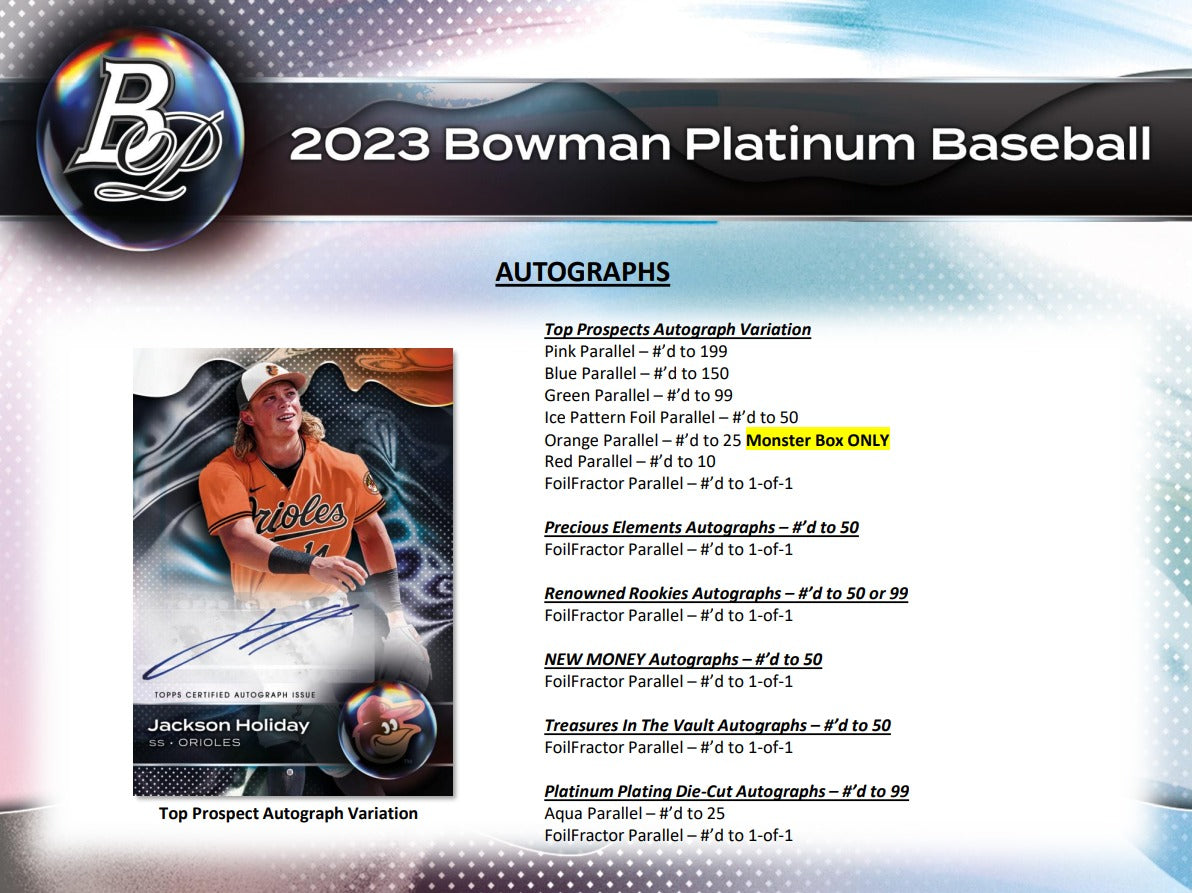 2023 Bowman Platinum Baseball Hobby Monster Box – HOFBC